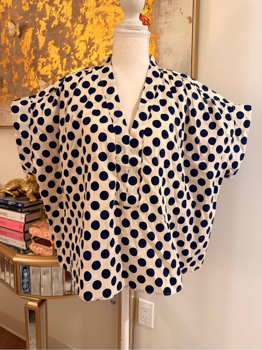 United Colors Of Benetton Navy Polka Dot V-Neck Blouse